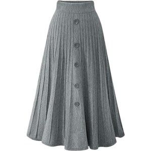 Women's High Waist A-Line Pleated Knitted Skirt, Gray